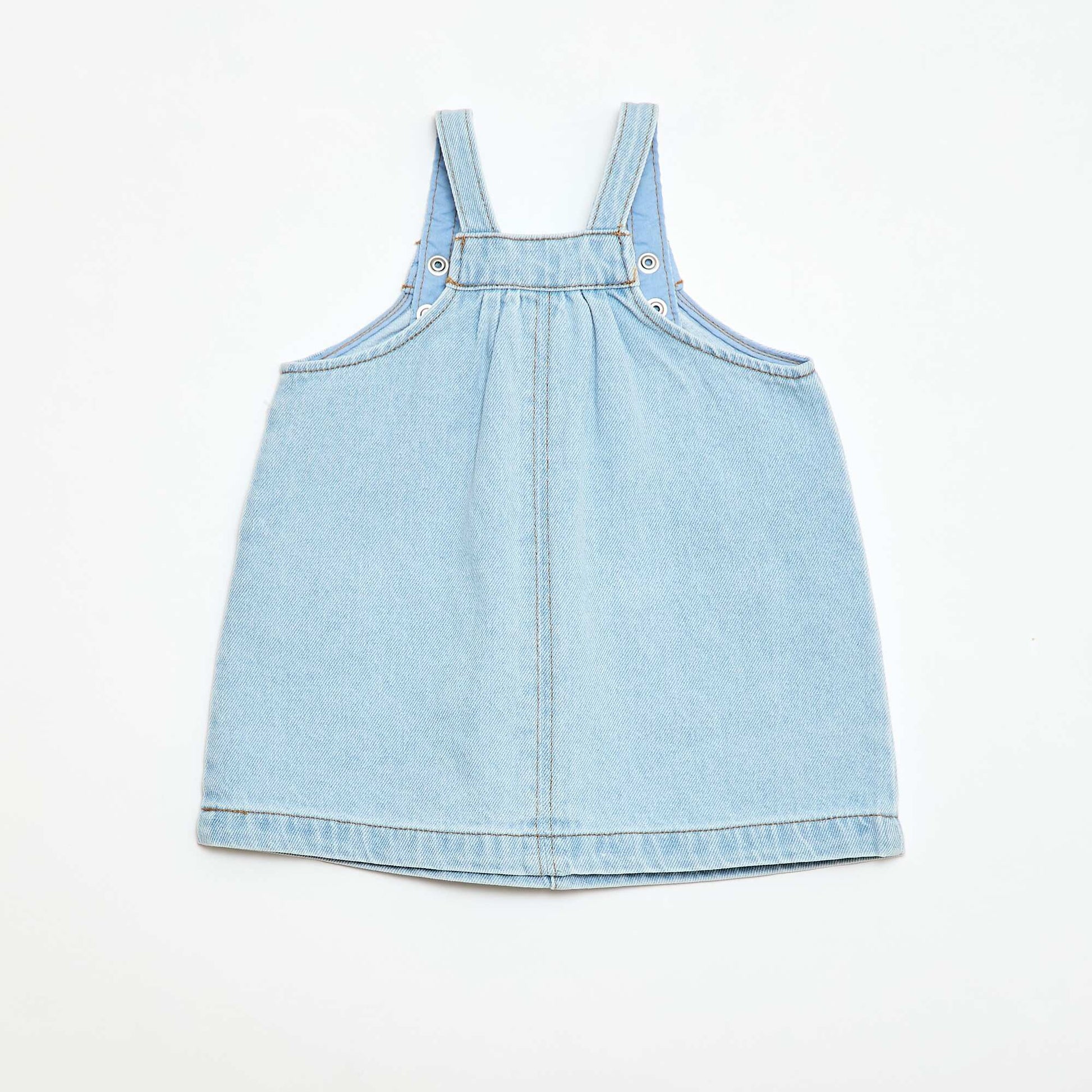 Denim Overalls Dress with 2 Front Patch Pockets BLUE