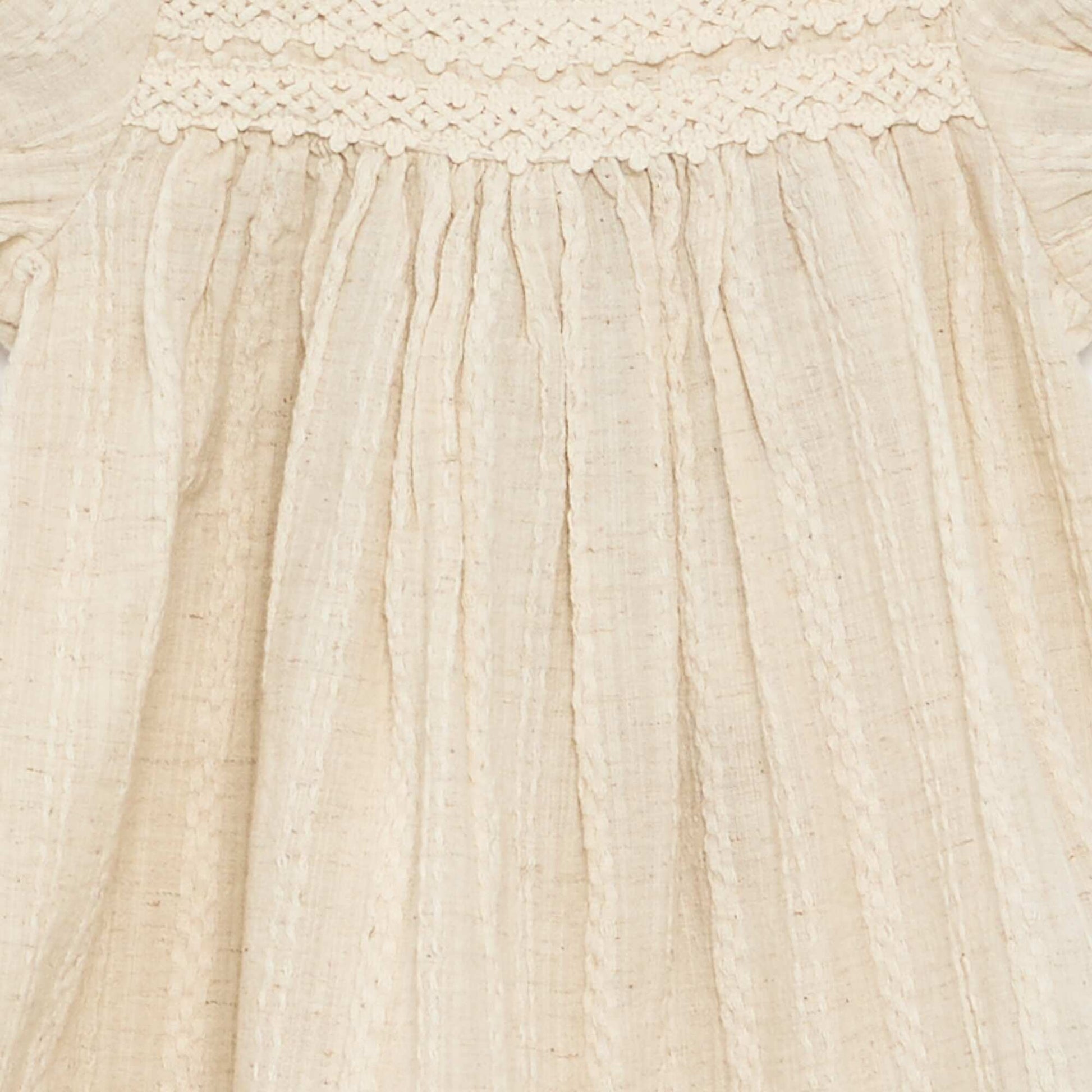 Cotton and linen dress with macramé details ECRU