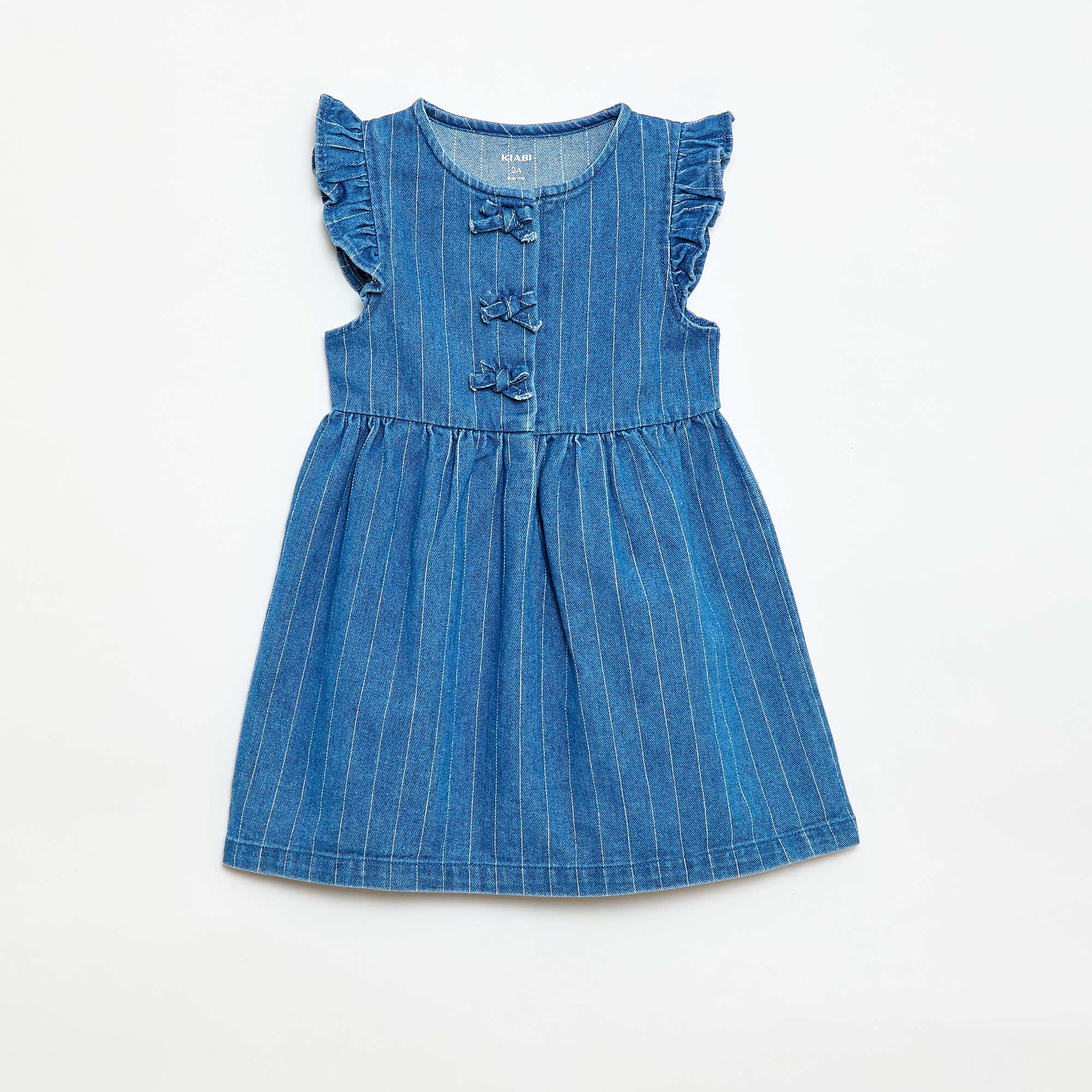 Sleeveless Denim Dress with Decorative Knots BLUE