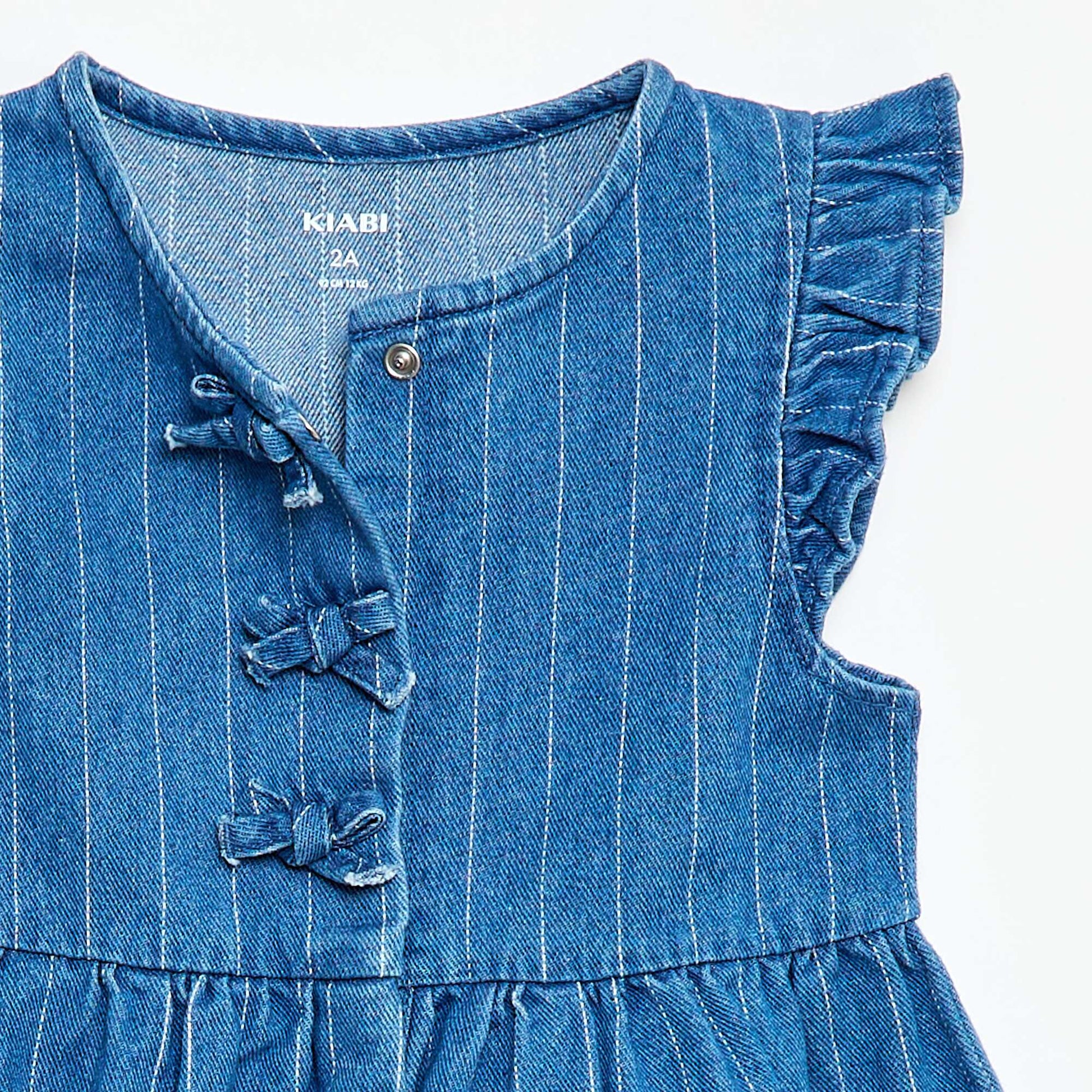 Sleeveless Denim Dress with Decorative Knots BLUE