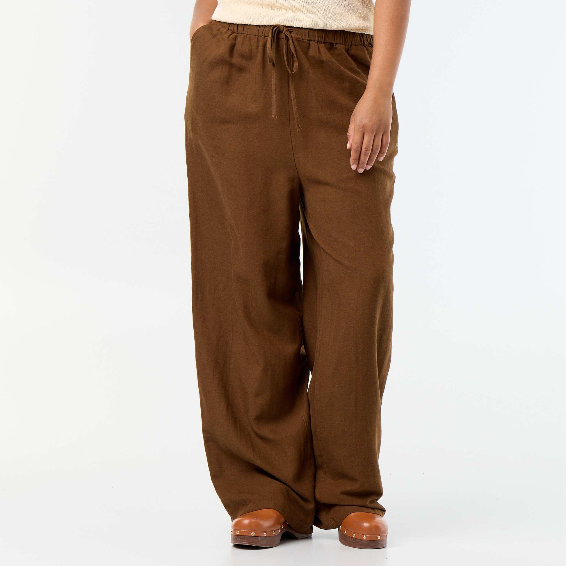 Straight-Leg Linen-Blend Trousers BROWN