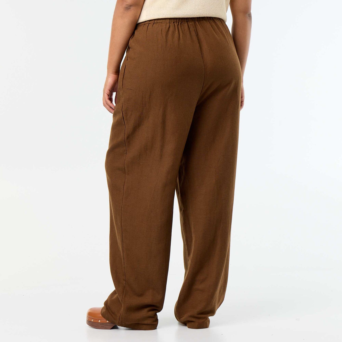 Straight-Leg Linen-Blend Trousers BROWN
