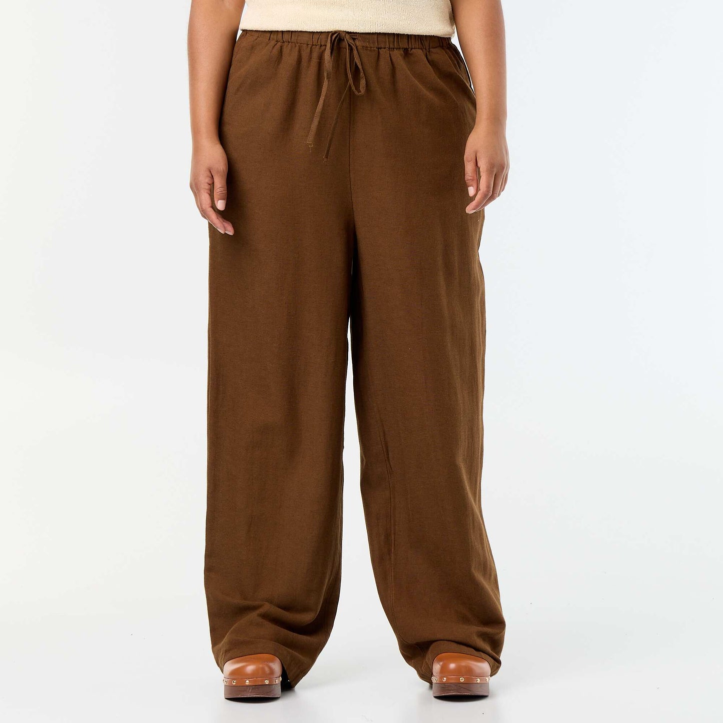 Straight-Leg Linen-Blend Trousers BROWN
