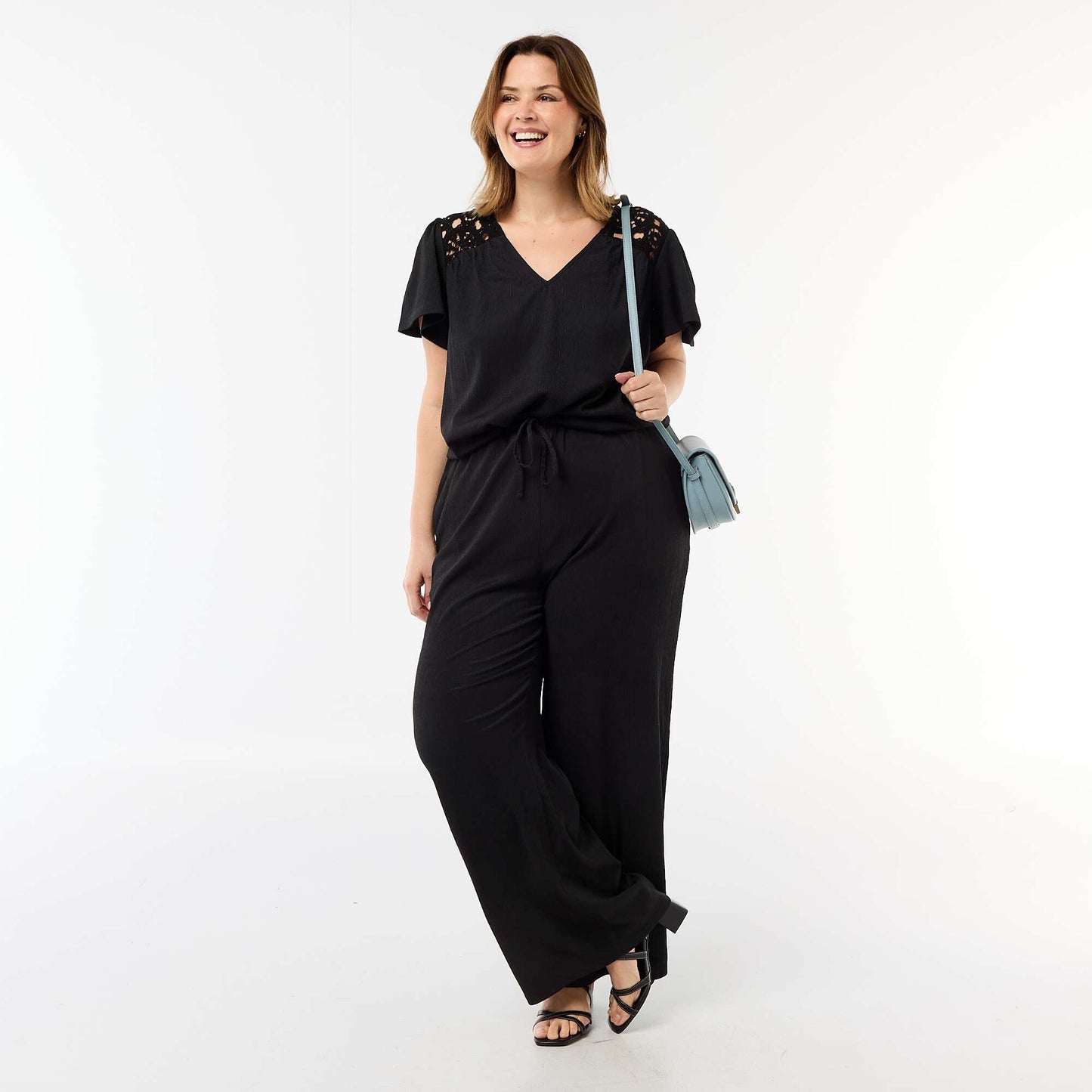 Wide-Leg Crepe Knit Pants BLACK