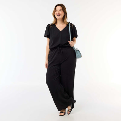 Wide-Leg Crepe Knit Pants BLACK