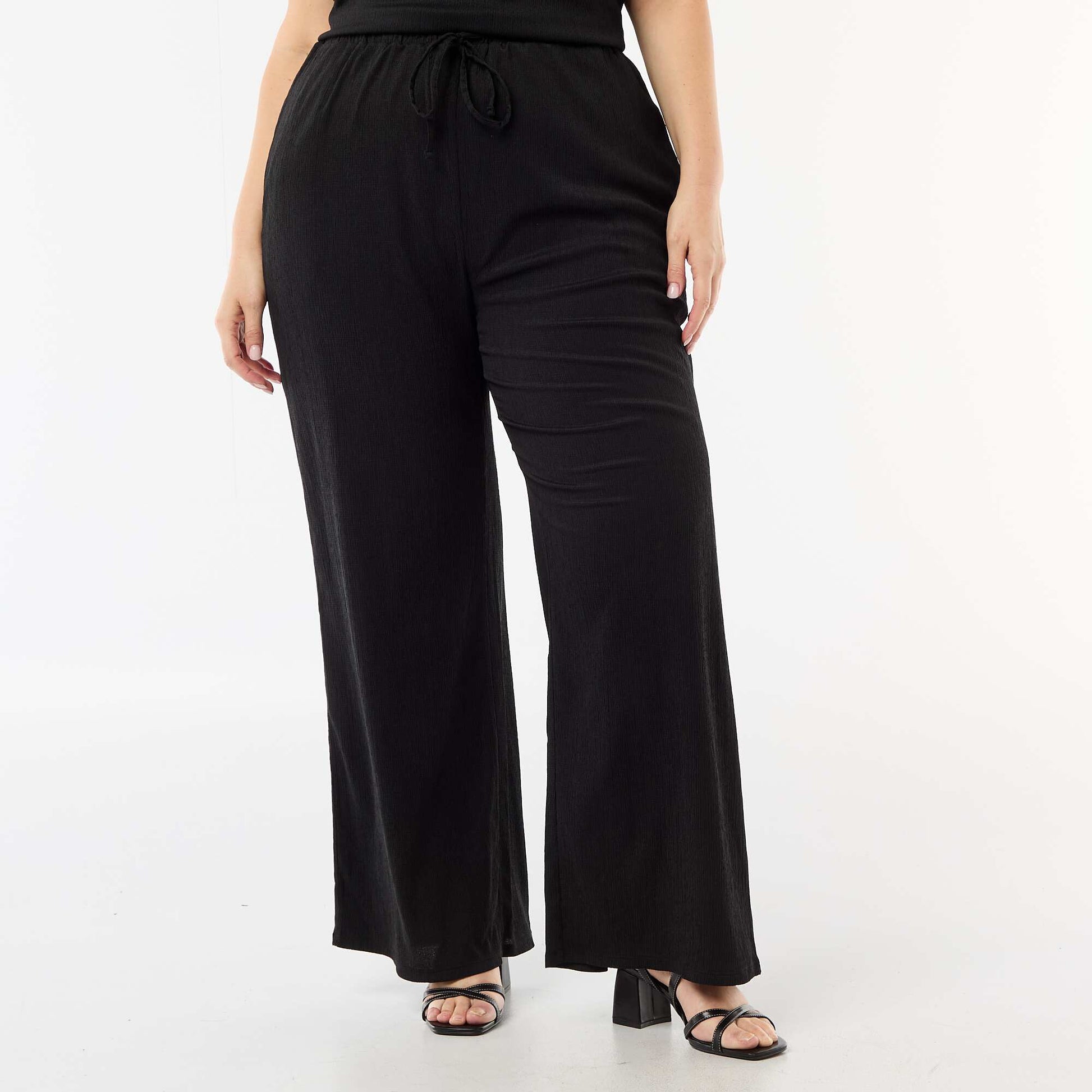 Wide-Leg Crepe Knit Pants BLACK