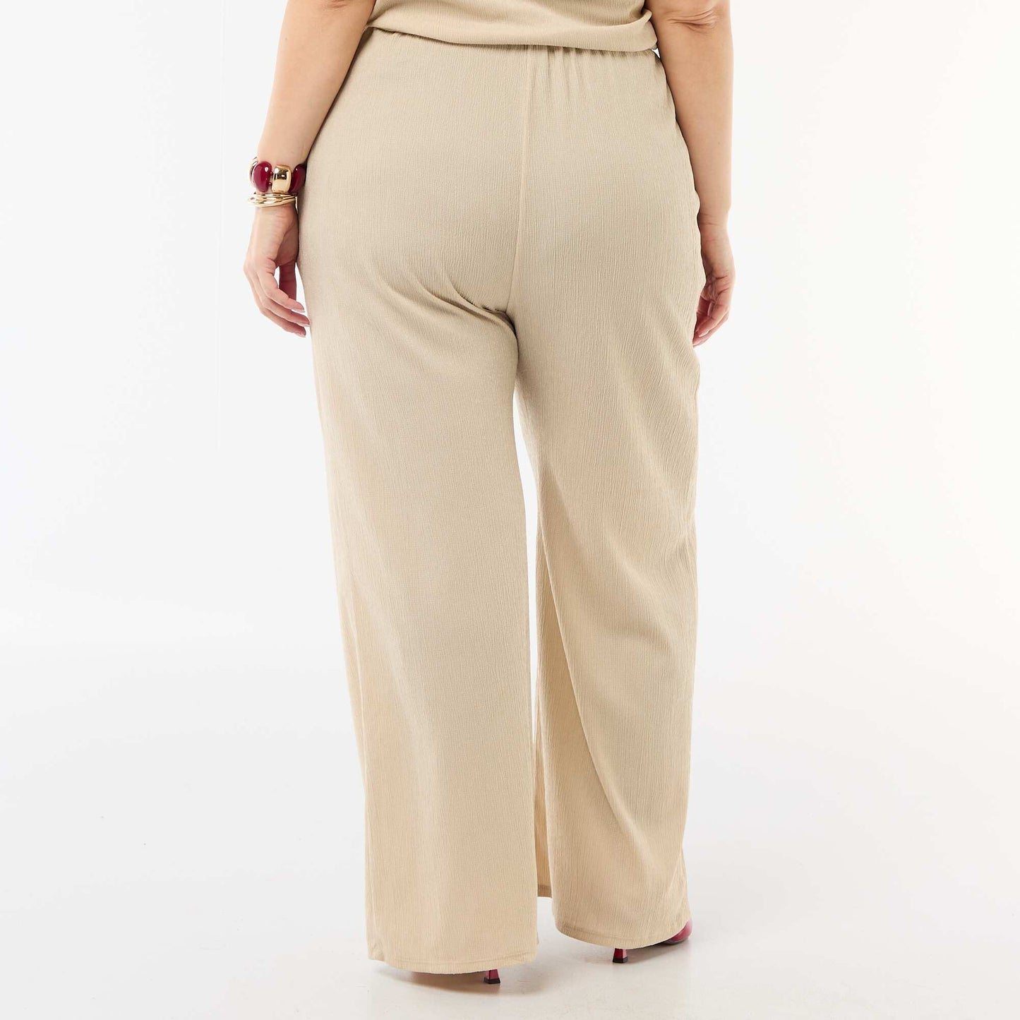 Wide-Leg Crepe Knit Pants BEIGE