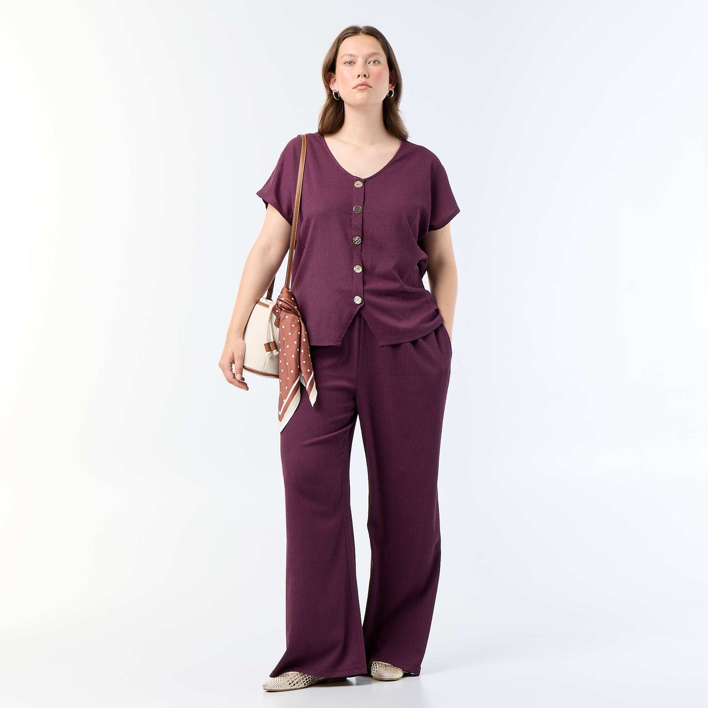 Wide-Leg Crepe Knit Pants PURPLE