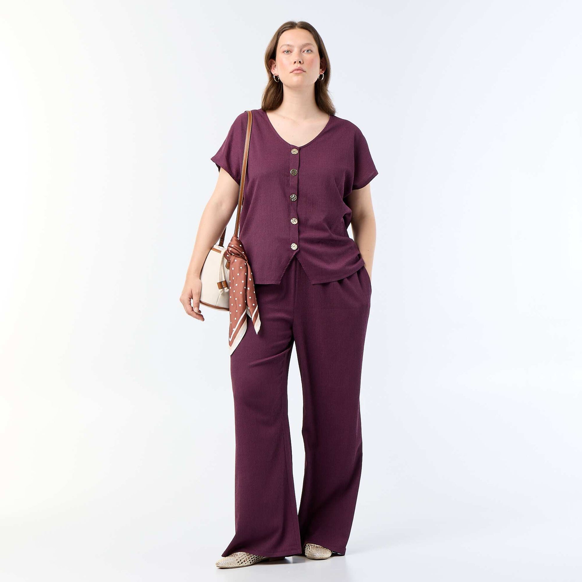 Wide-Leg Crepe Knit Pants PURPLE