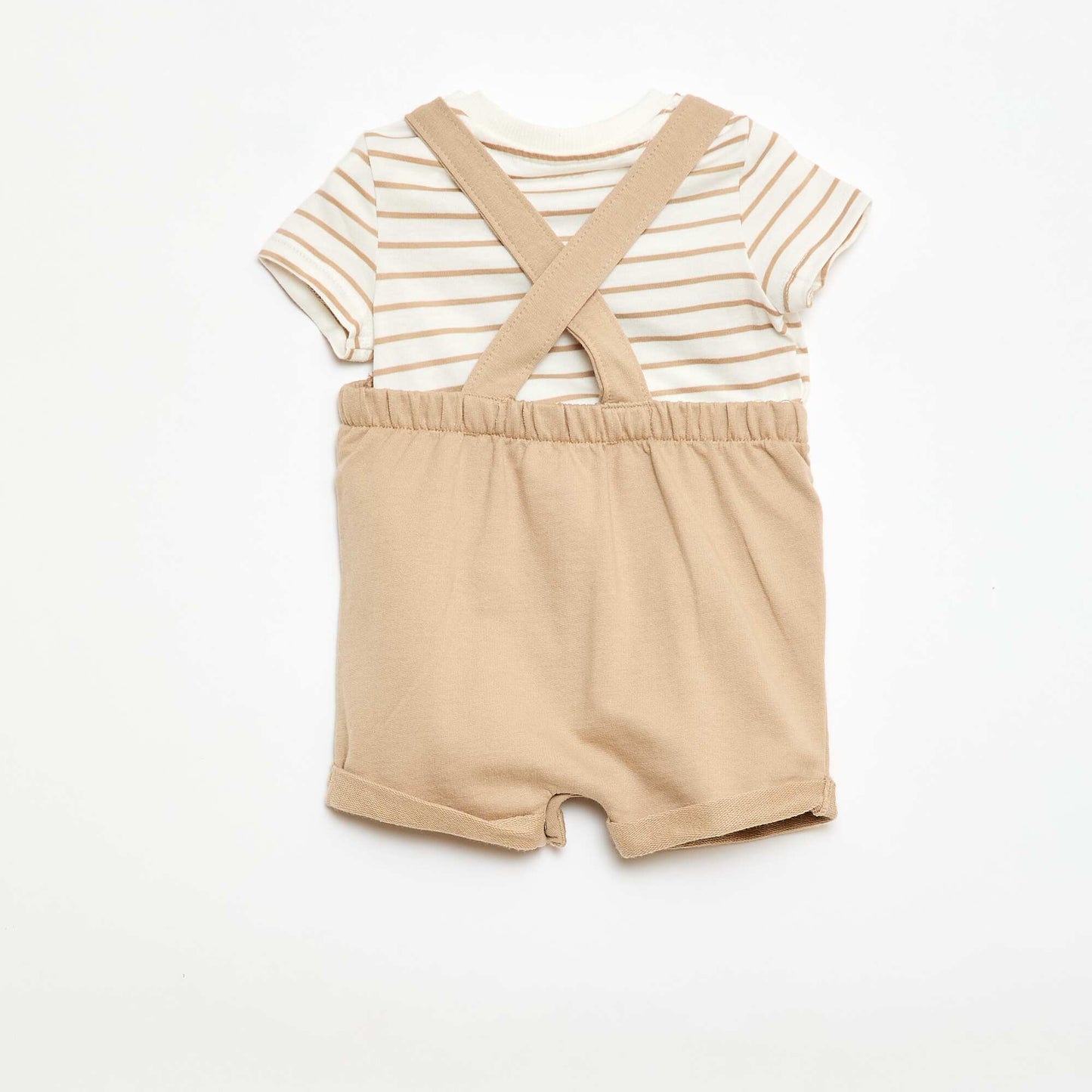 2-Piece T-Shirt + Short Overalls Set BEIGE