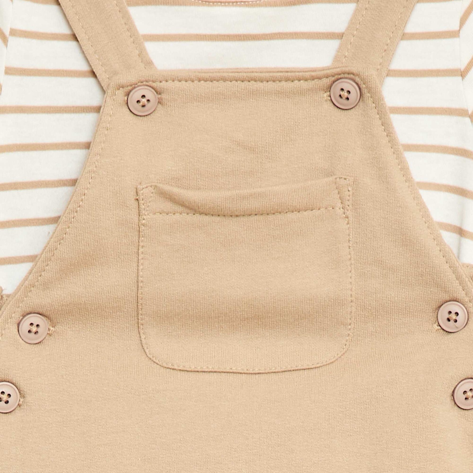 2-Piece T-Shirt + Short Overalls Set BEIGE