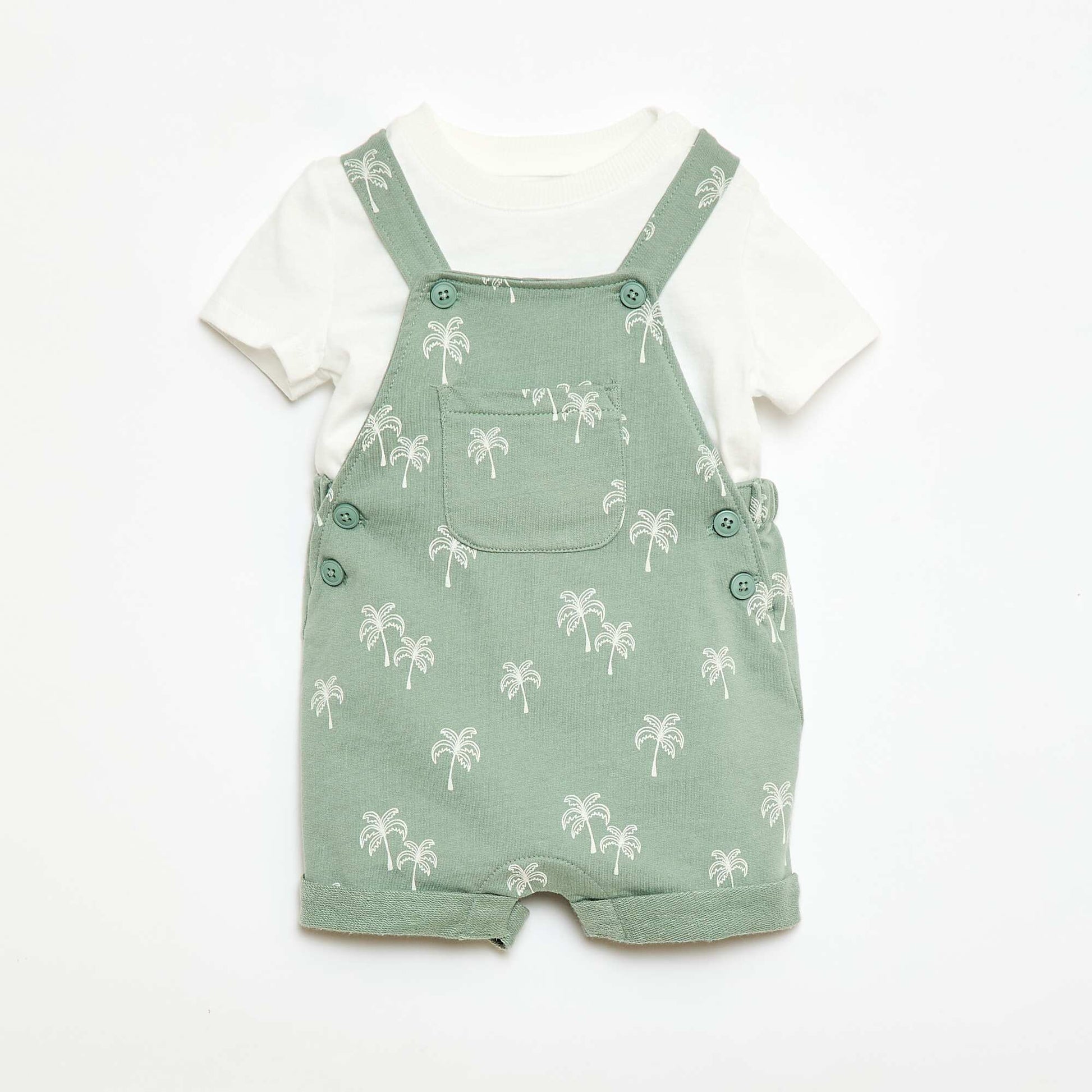 2-Piece T-shirt and Short Overalls Set GREEN