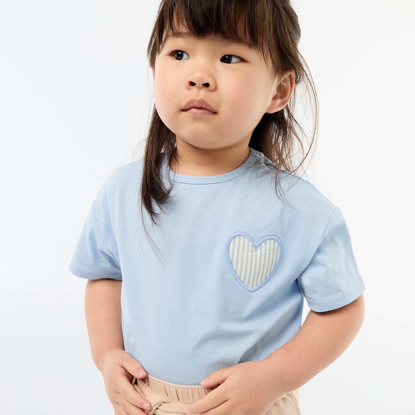 Cotton jersey T-shirt with heart patch BLUE
