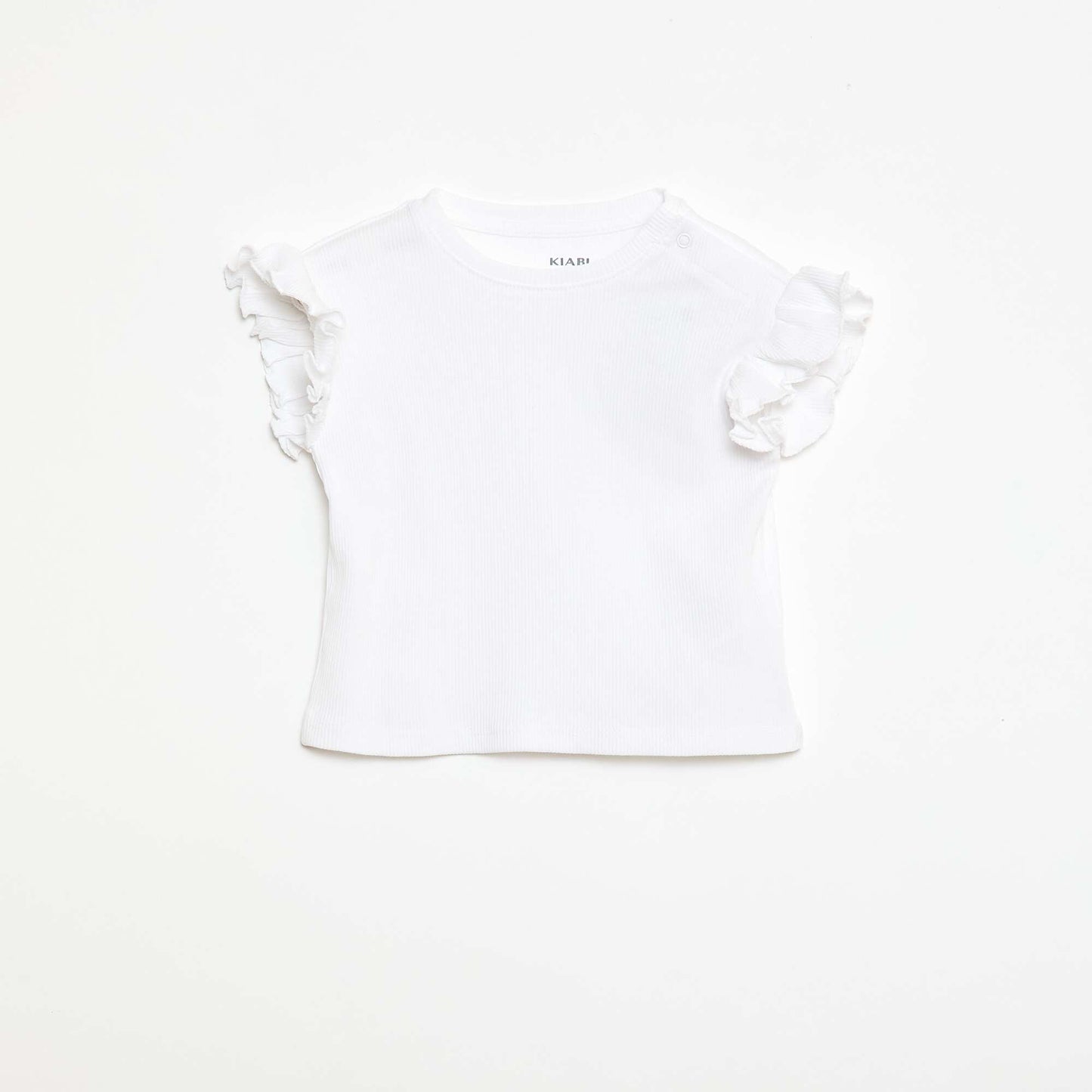 Ribbed T-shirt with Short Flutter Sleeves WHITE