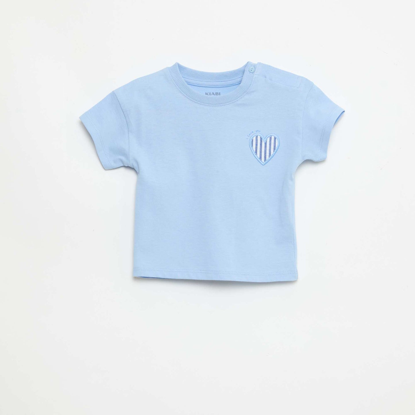 Short-sleeved cotton jersey T-shirt with chest patch BLUE