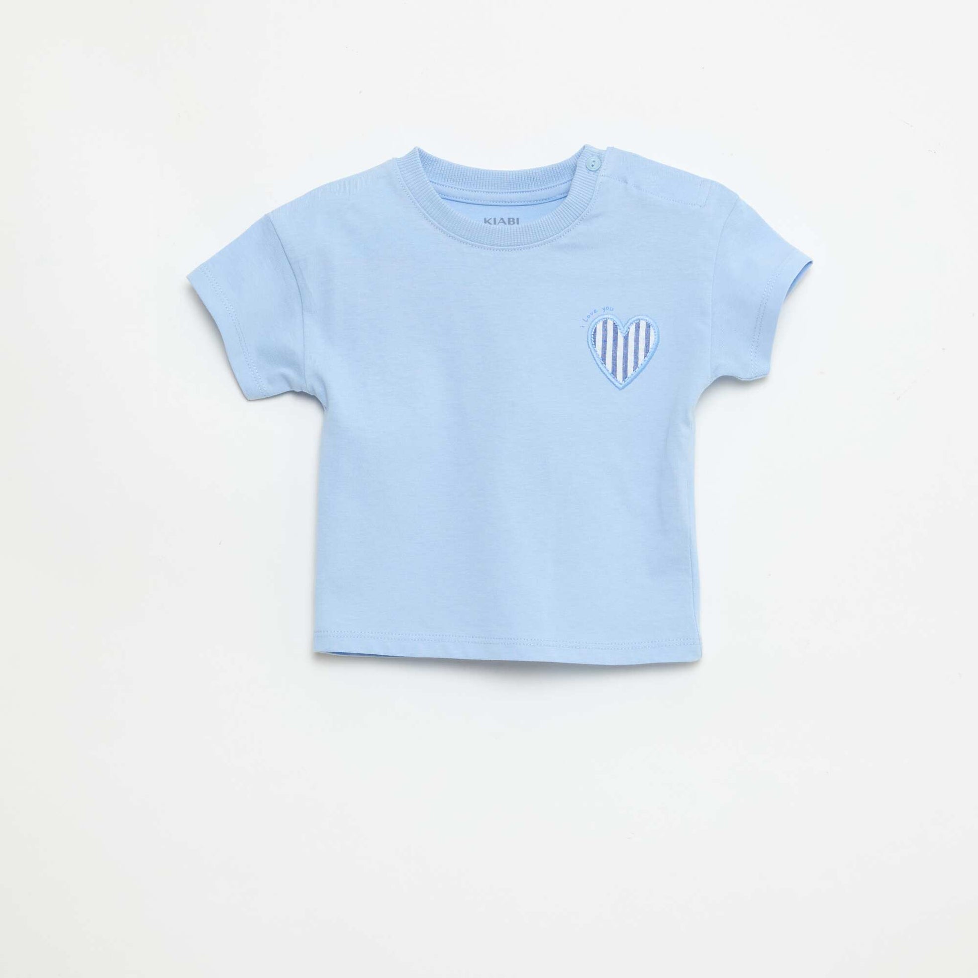Short-sleeved cotton jersey T-shirt with chest patch BLUE