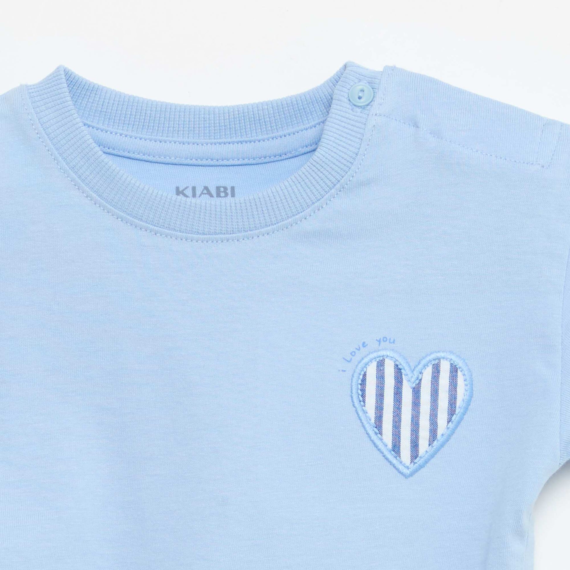 Short-sleeved cotton jersey T-shirt with chest patch BLUE