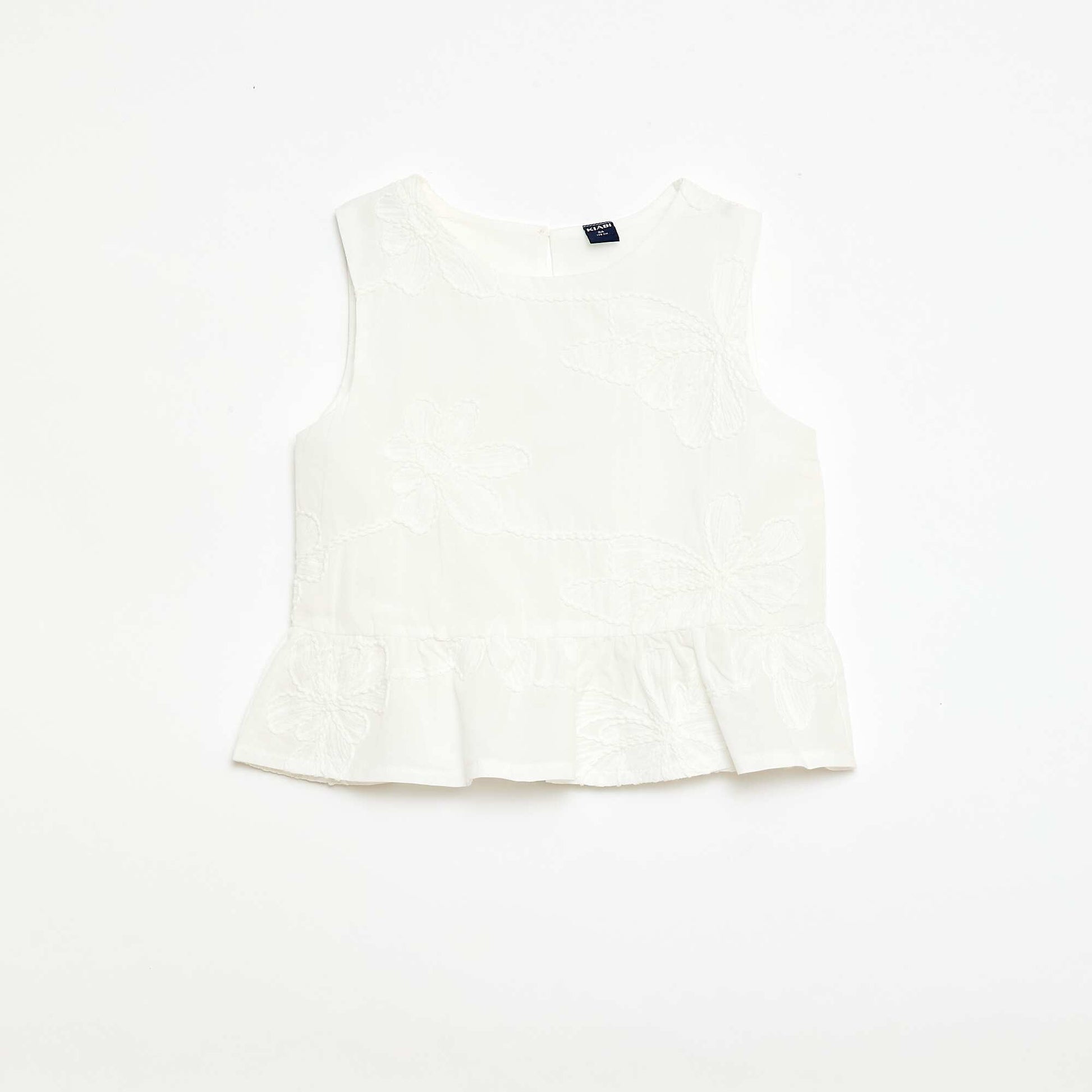Sleeveless Blouse with Floral Embroidery WHITE