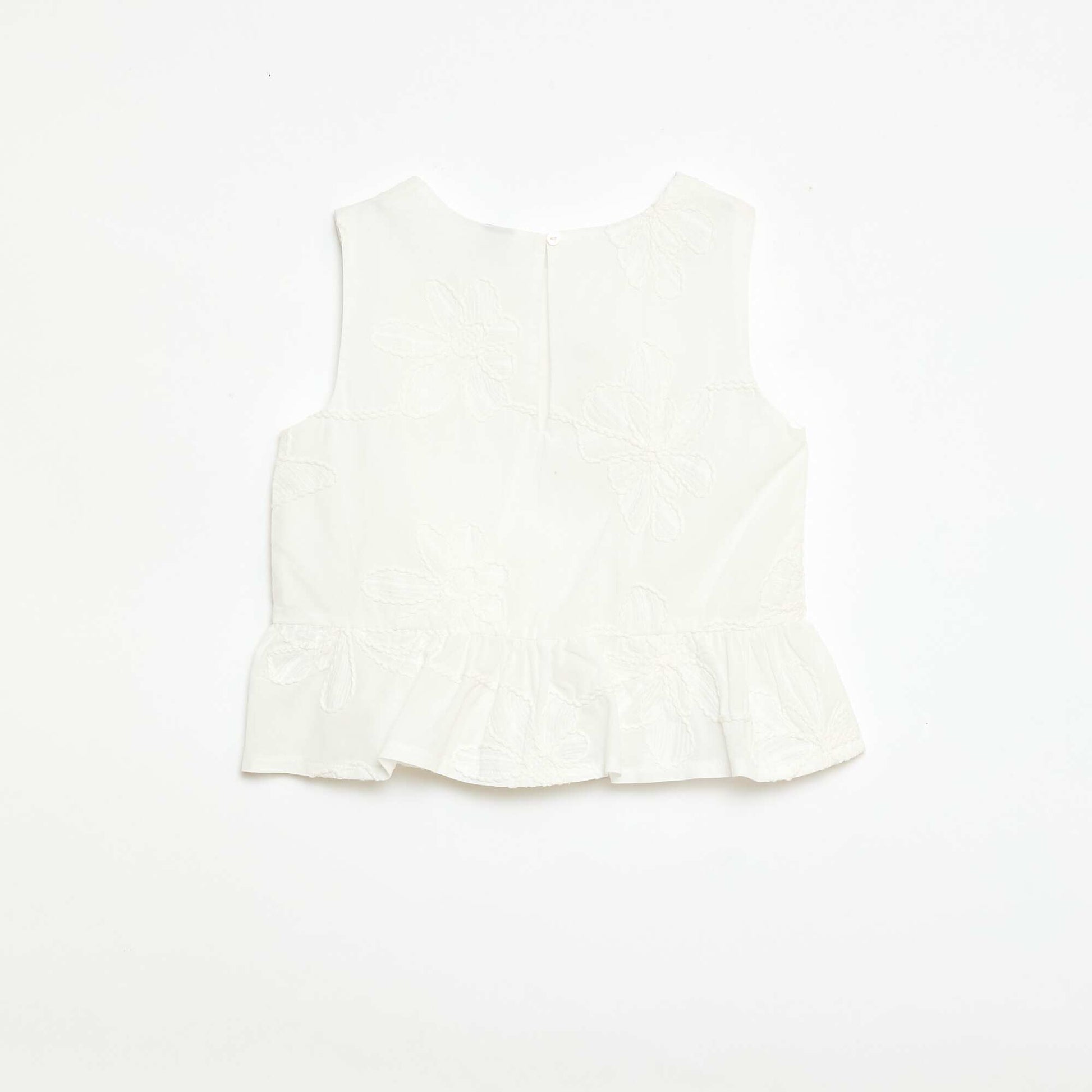 Sleeveless Blouse with Floral Embroidery WHITE