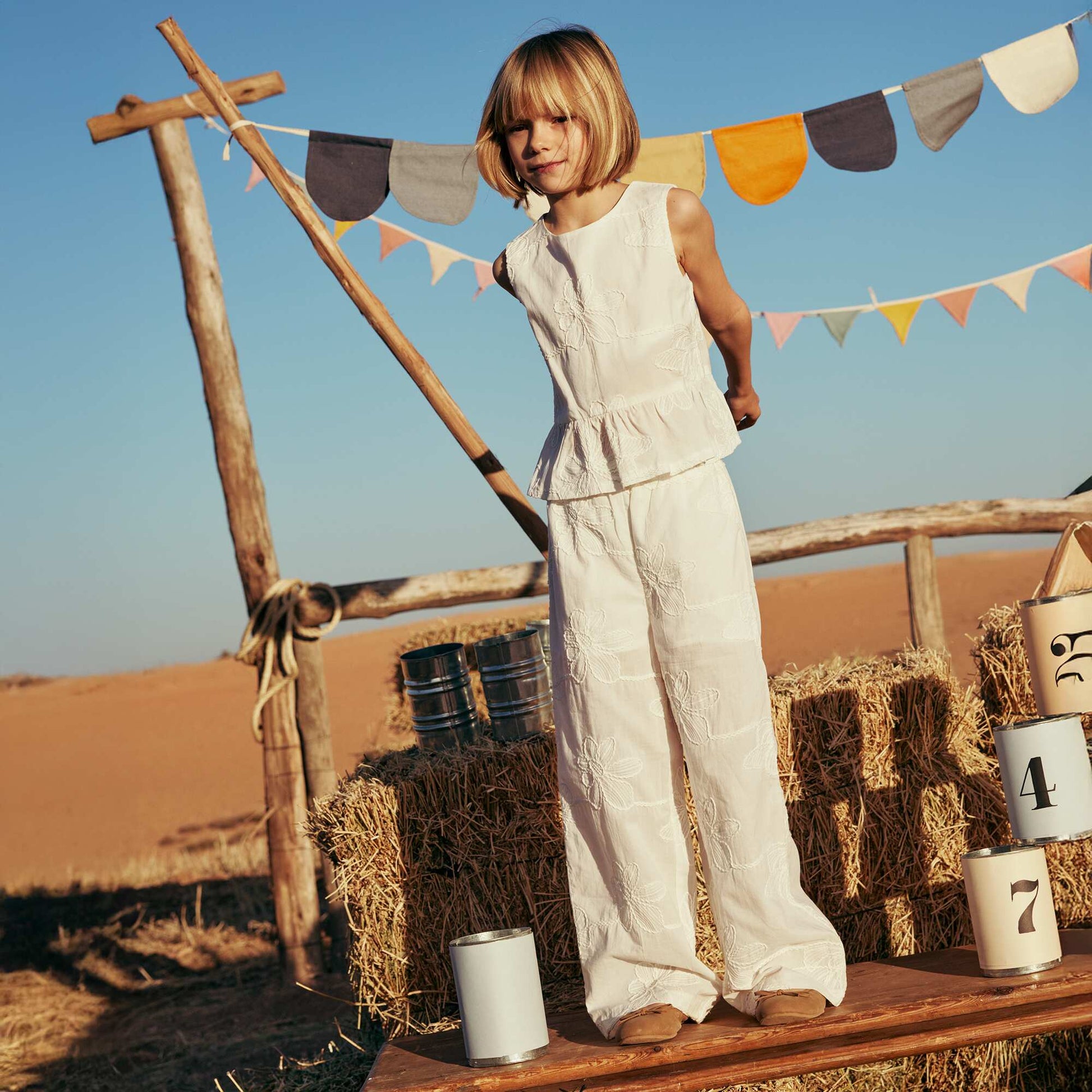 Wide-leg trousers with embroidery WHITE