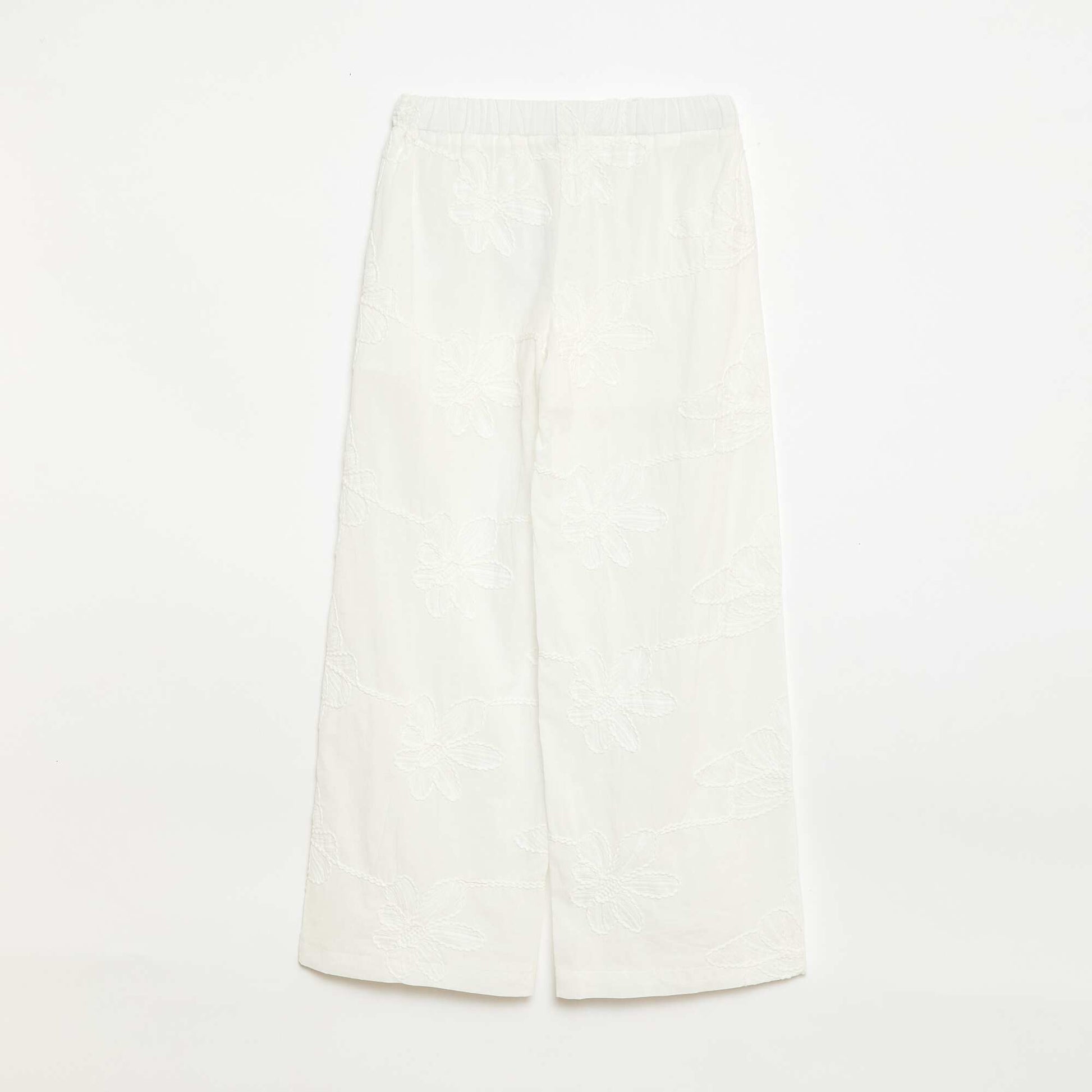 Wide-leg trousers with embroidery WHITE