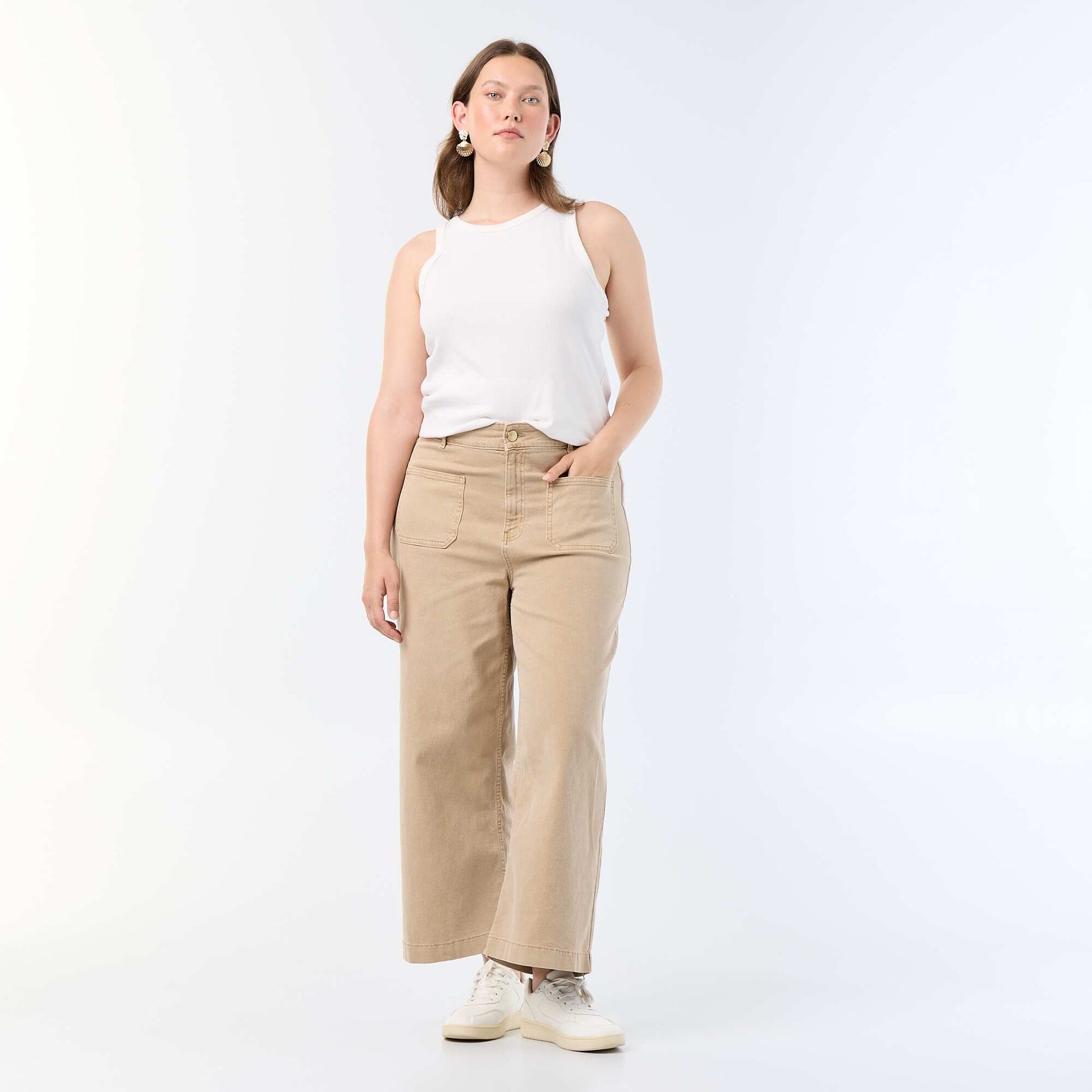 Wide Leg Trousers - Standard Waist BEIGE