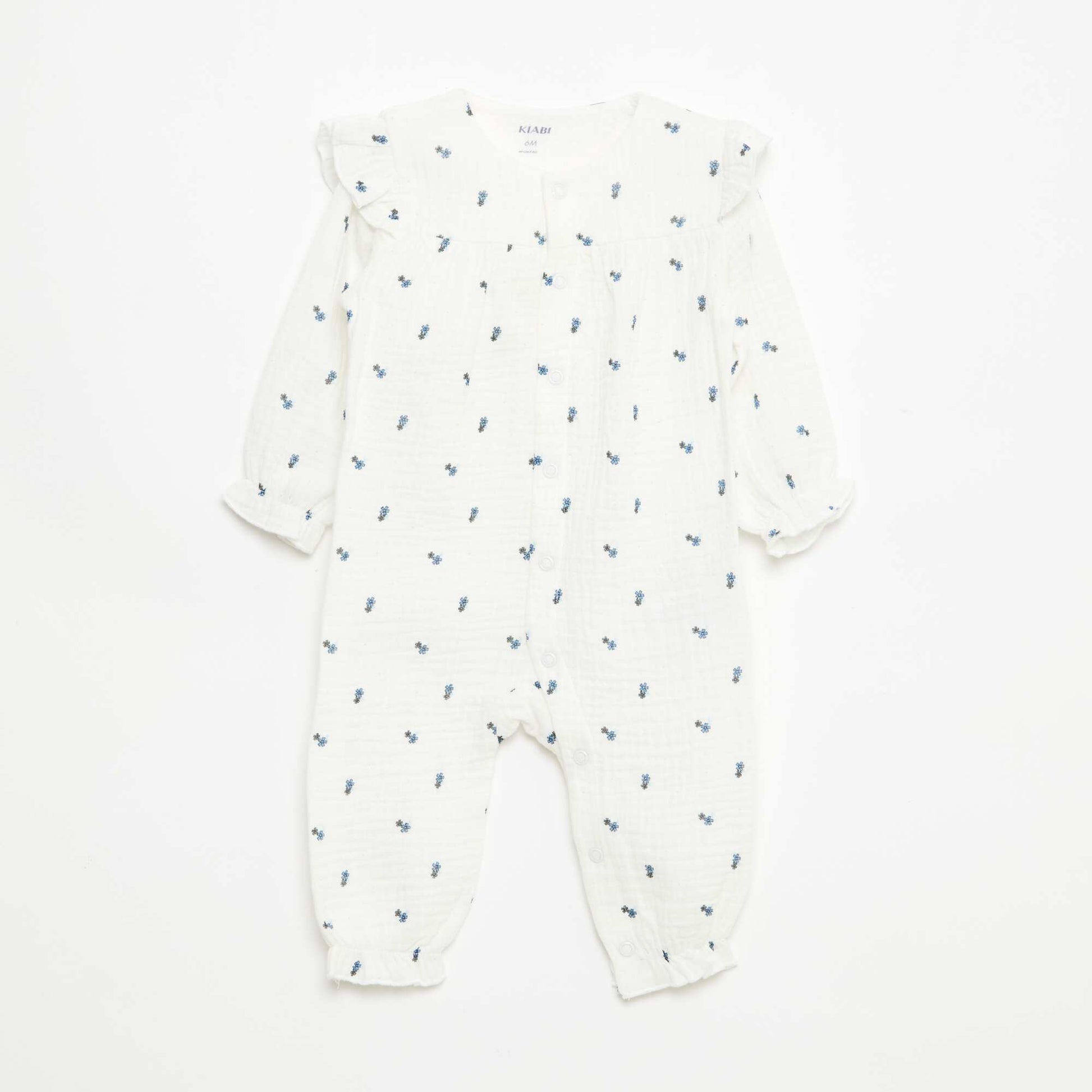 Sleeveless Cotton Double Gauze Sleepsuit WHITE