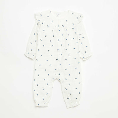 Sleeveless Cotton Double Gauze Sleepsuit WHITE