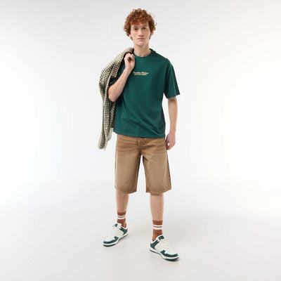 Baggy Cotton Shorts with Original Effect BROWN