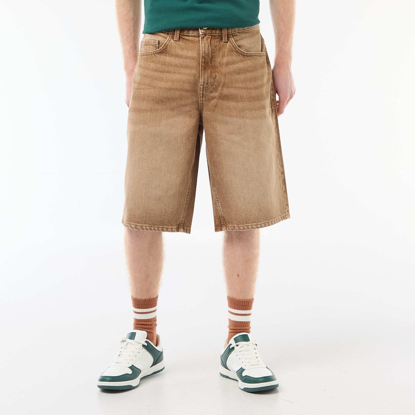 Baggy Cotton Shorts with Original Effect BROWN