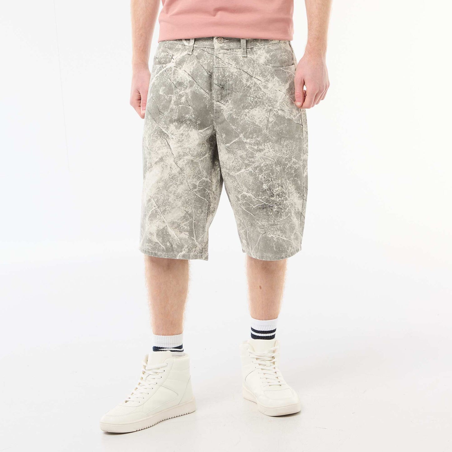 Baggy Cotton Shorts with Original Design BEIGE