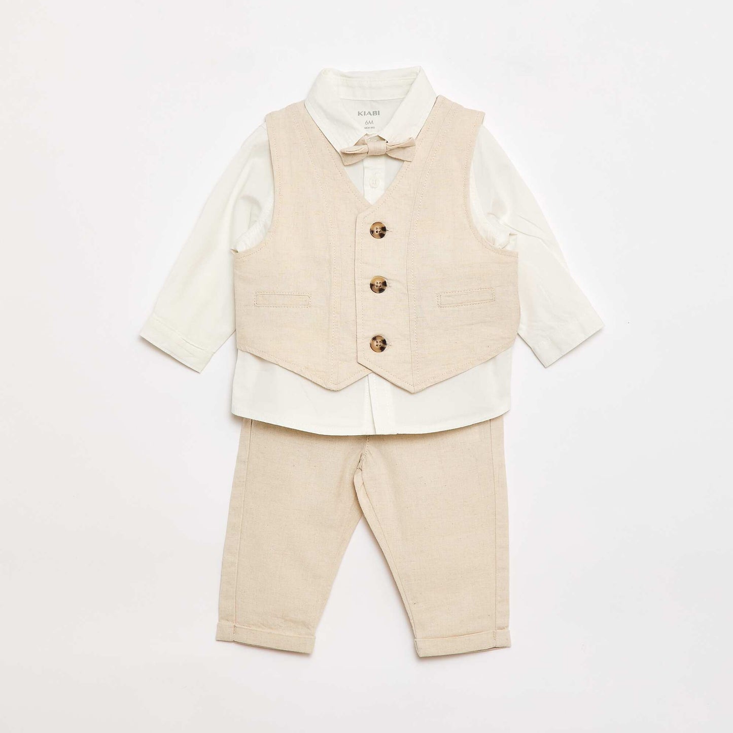 4-Piece Cotton and Linen Ceremony Outfit BEIGE