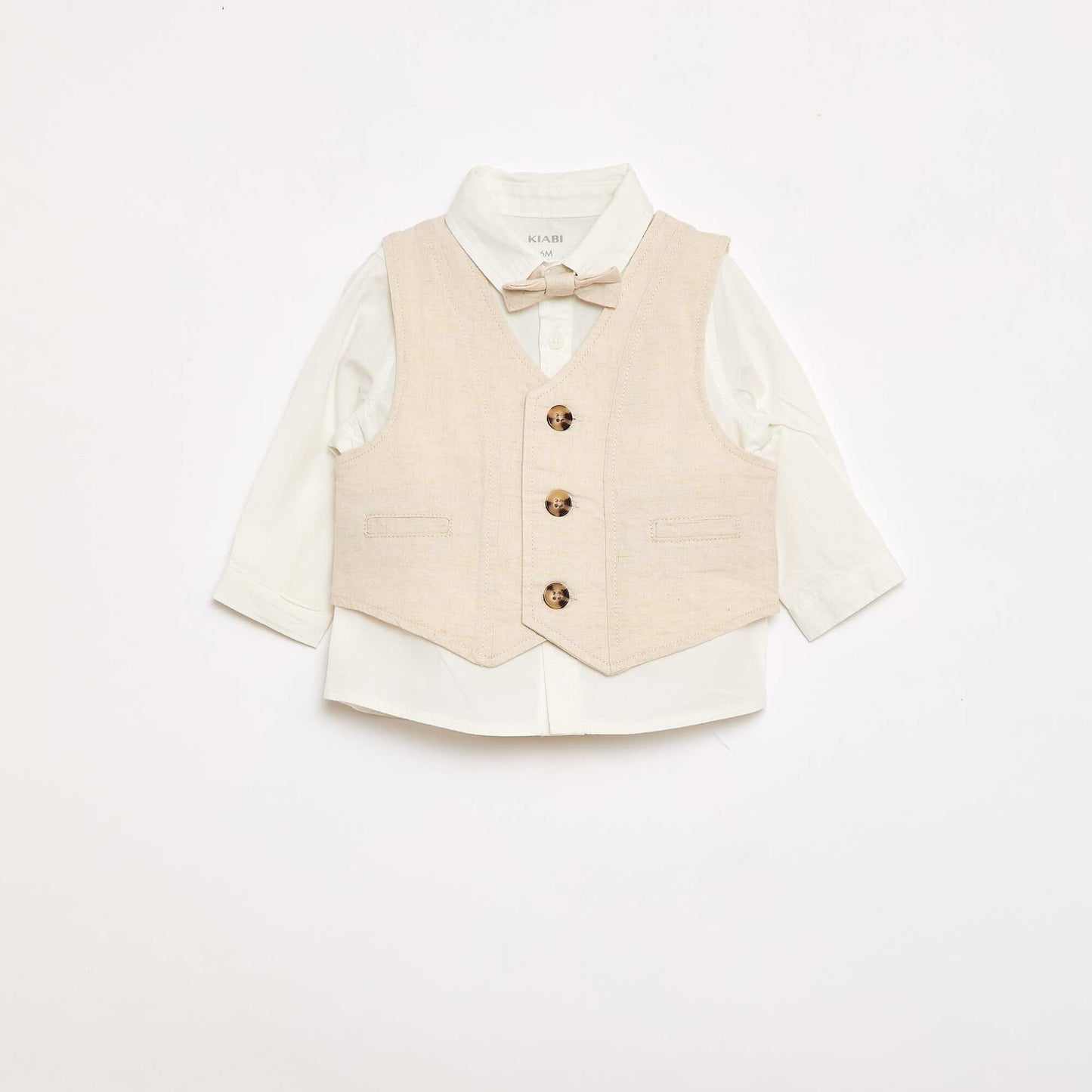 4-Piece Cotton and Linen Ceremony Outfit BEIGE