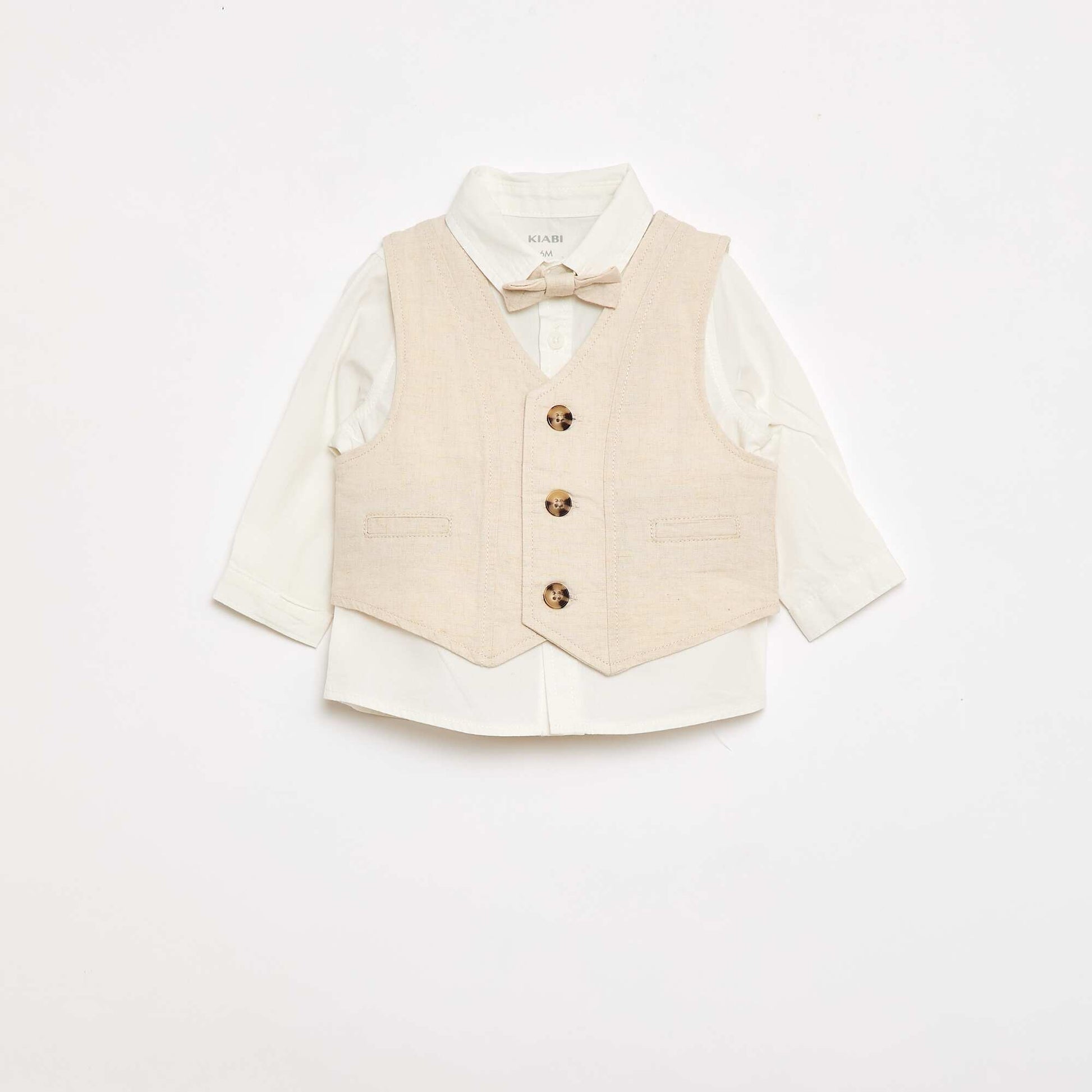 4-Piece Cotton and Linen Ceremony Outfit BEIGE