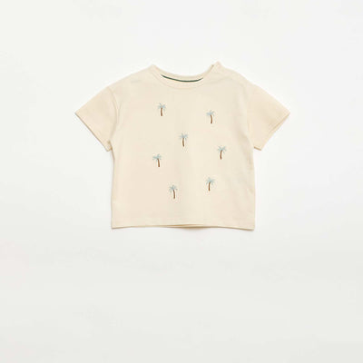 Tropical Print Short-Sleeve Cotton T-shirt WHITE