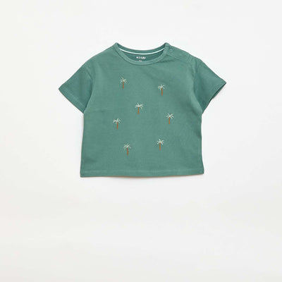 Tropical Print Short-Sleeve Cotton T-shirt GREEN