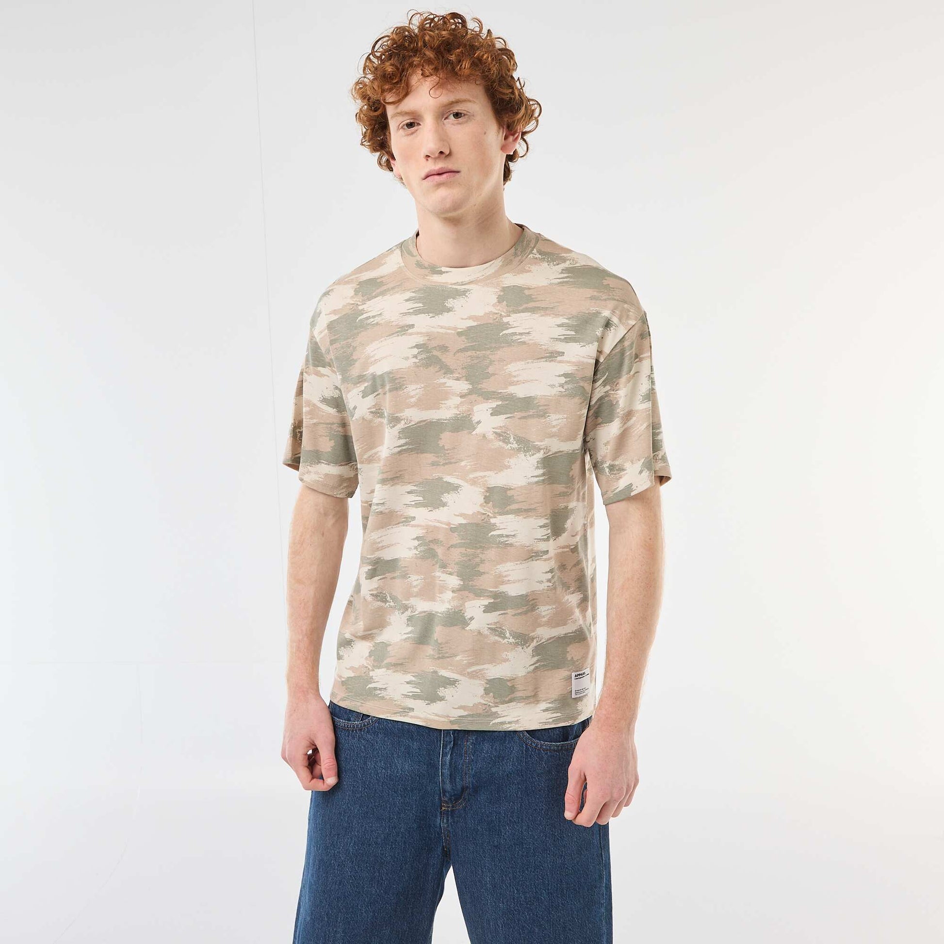 Camouflage Print Crew Neck Cotton T-Shirt GREEN