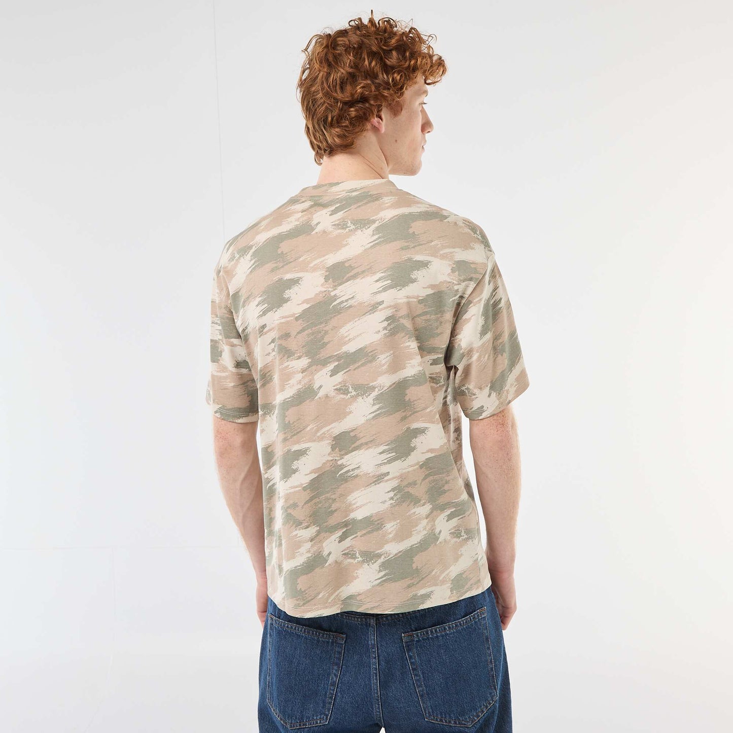 Camouflage Print Crew Neck Cotton T-Shirt GREEN