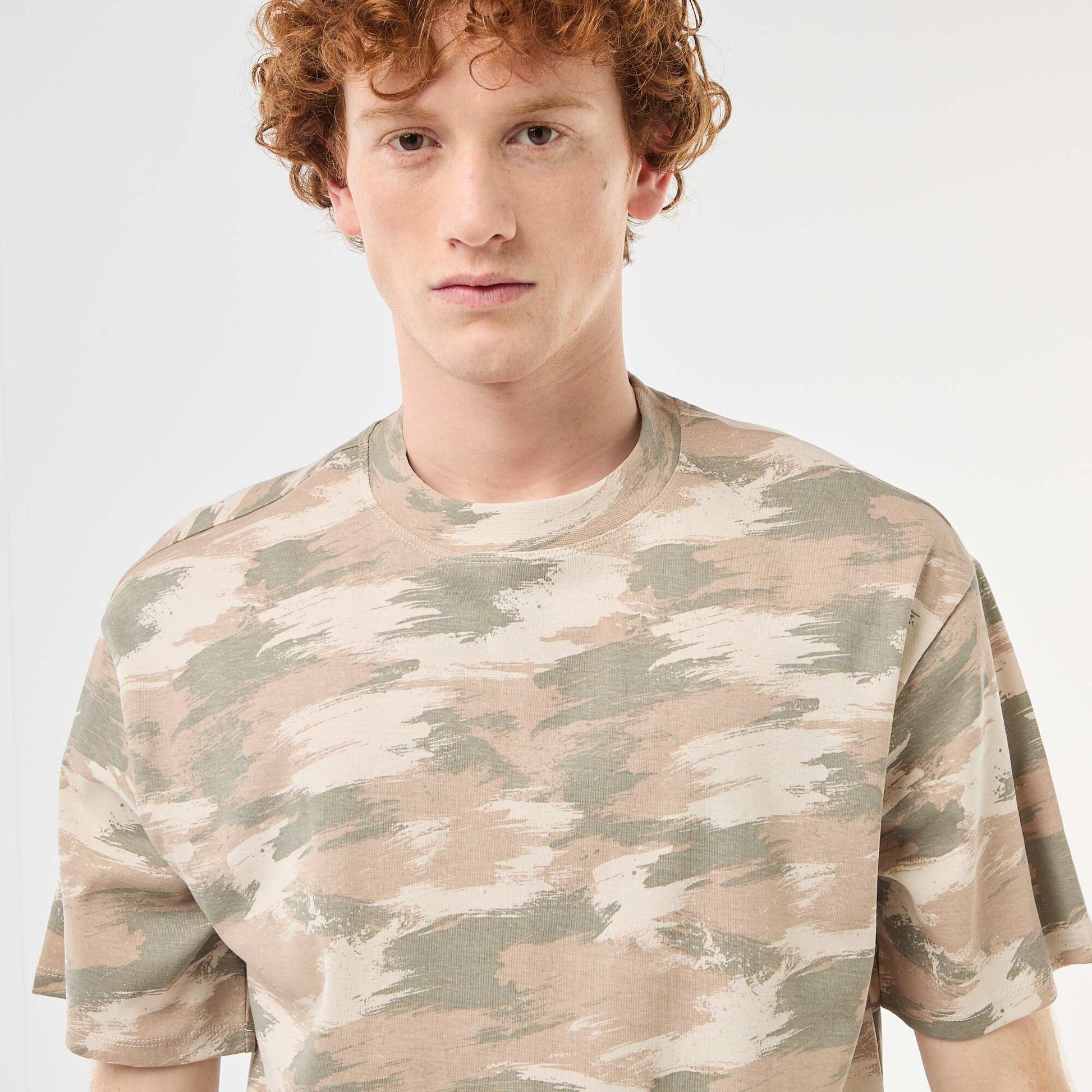 Camouflage Print Crew Neck Cotton T-Shirt GREEN