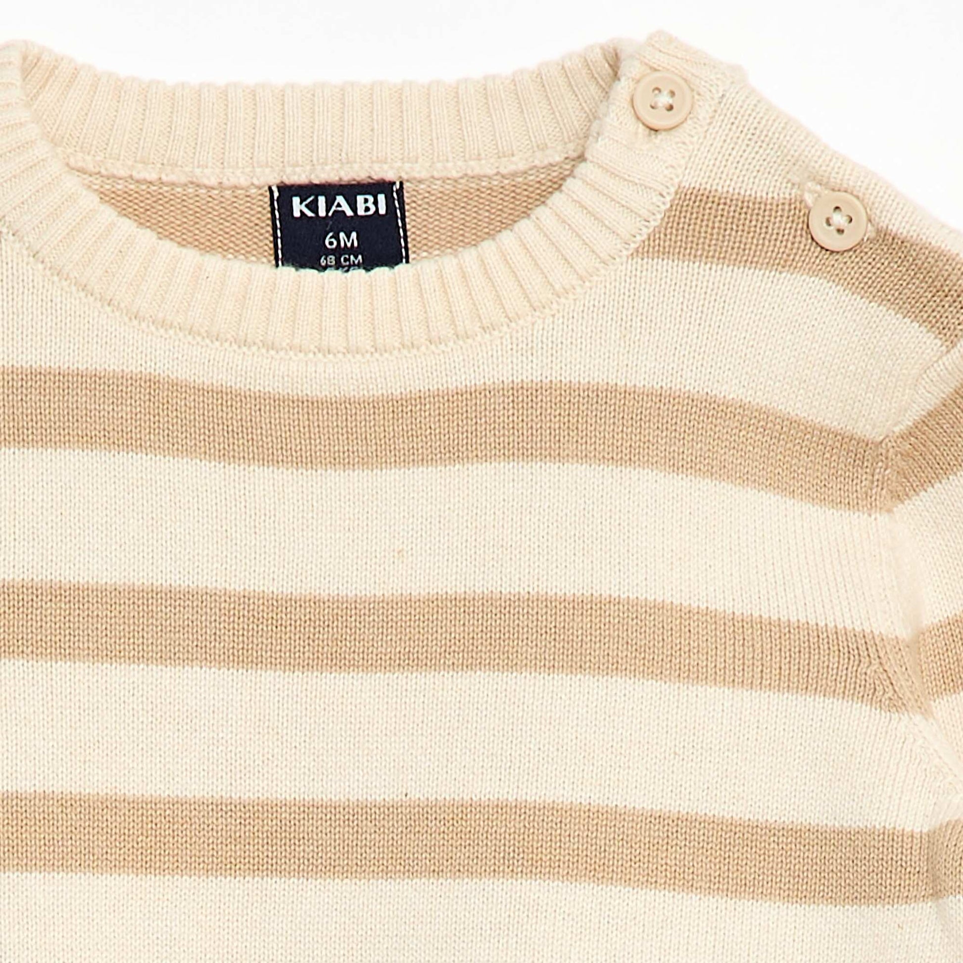Fine knit button-neck sweater WHITE