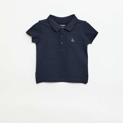 Short-Sleeved Piqué Cotton Polo Shirt BLUE