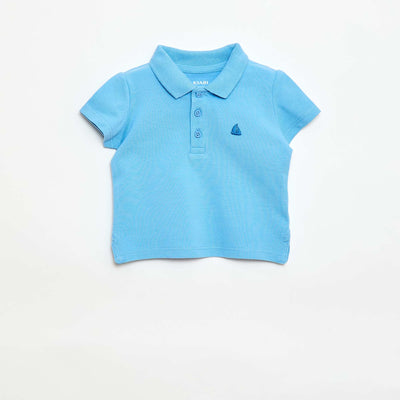 Short-Sleeved Piqué Cotton Polo Shirt BLUE