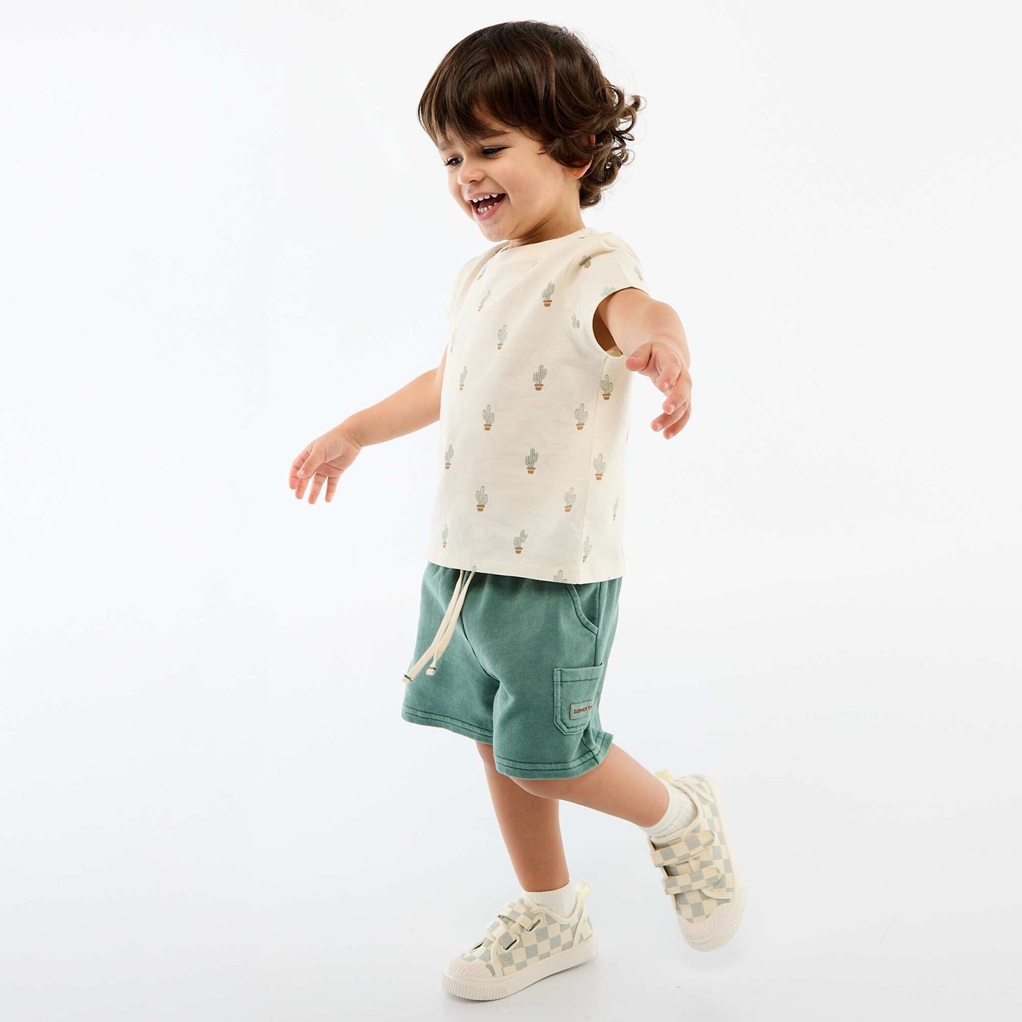 Straight-Cut French Terry Shorts in Solid Cotton GREEN