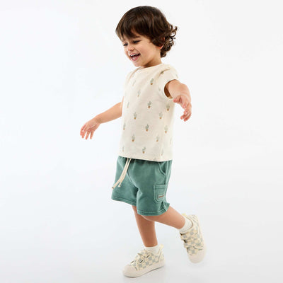 Straight-Cut French Terry Shorts in Solid Cotton GREEN