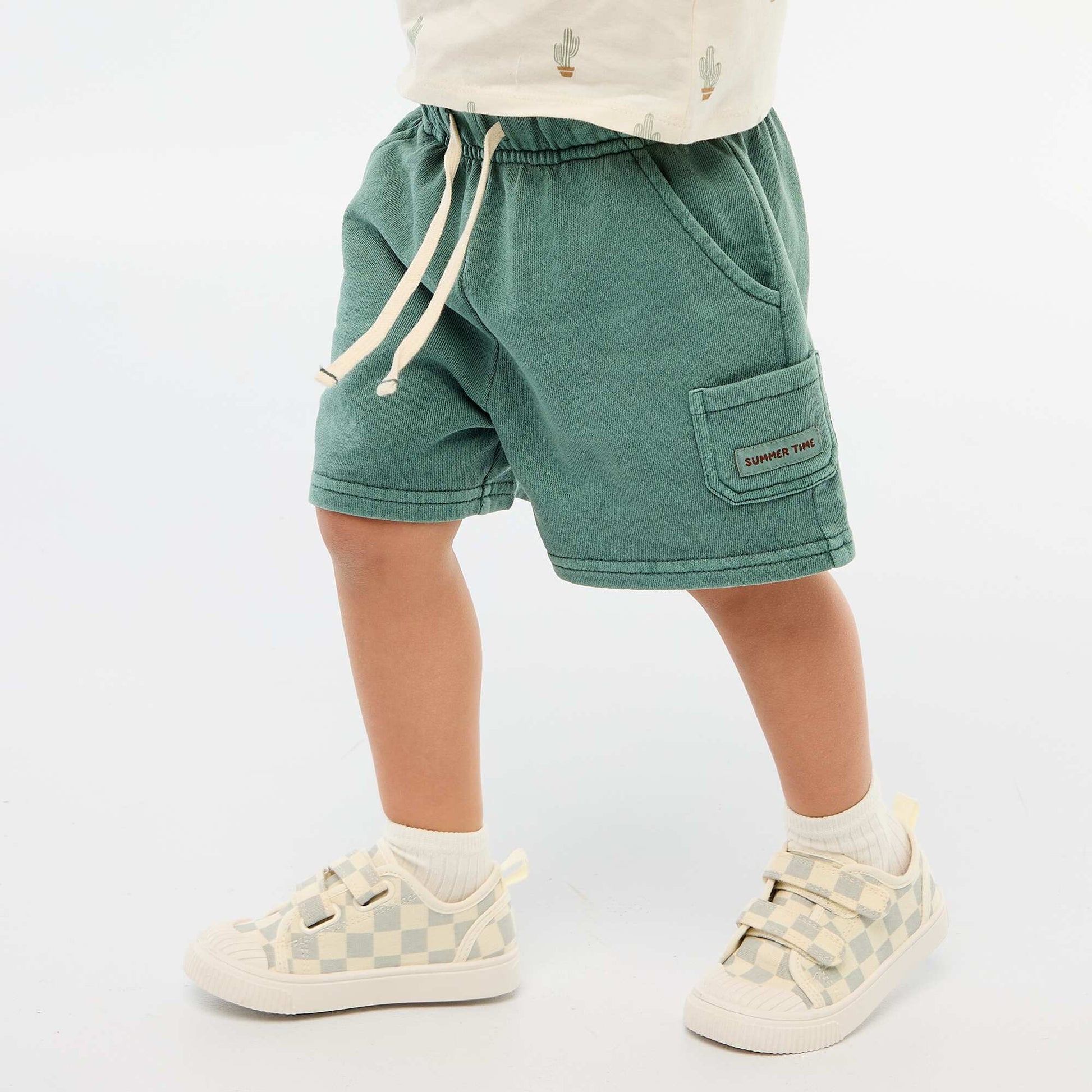 Straight-Cut French Terry Shorts in Solid Cotton GREEN