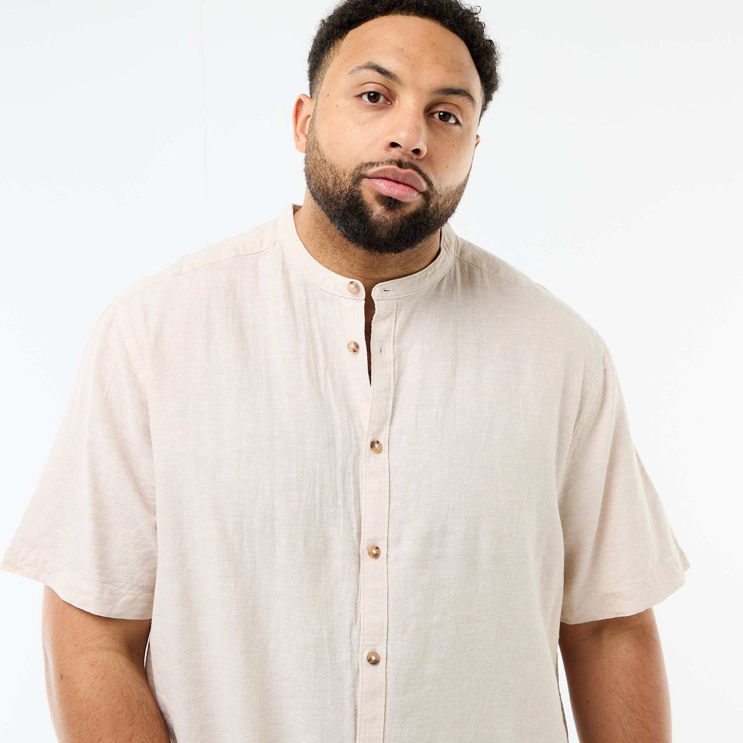 Short-Sleeved Linen Blend Shirt BEIGE