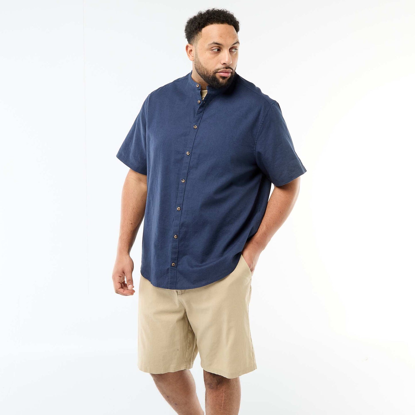 Short-Sleeved Linen Blend Shirt BLUE