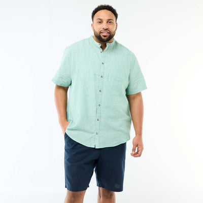 Short-Sleeved Linen Blend Shirt GREEN