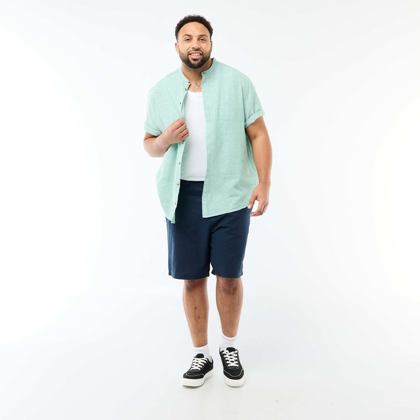 Short-Sleeved Linen Blend Shirt GREEN