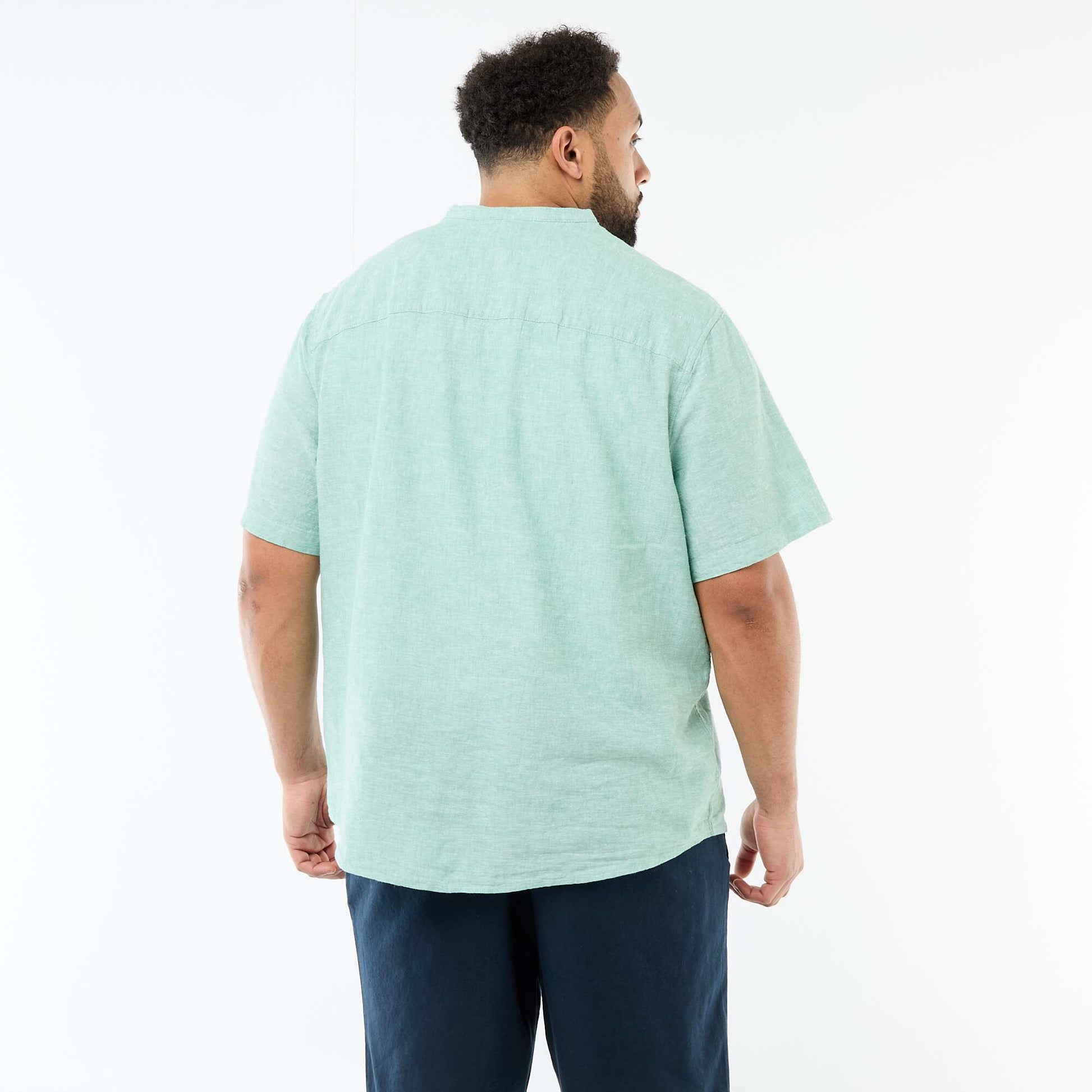 Short-Sleeved Linen Blend Shirt GREEN